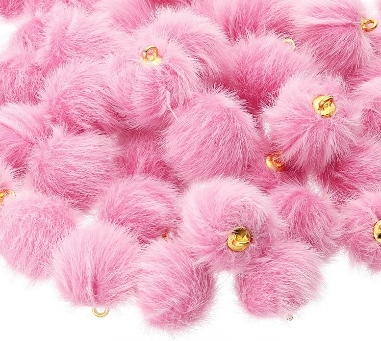 PATIKIL 50pcs Pom Poms Charm, Pompoms Charm Craft Pom Poms Pendants Balls Small Fluffy Tassel Bulk for Crafts Jewelry Making
