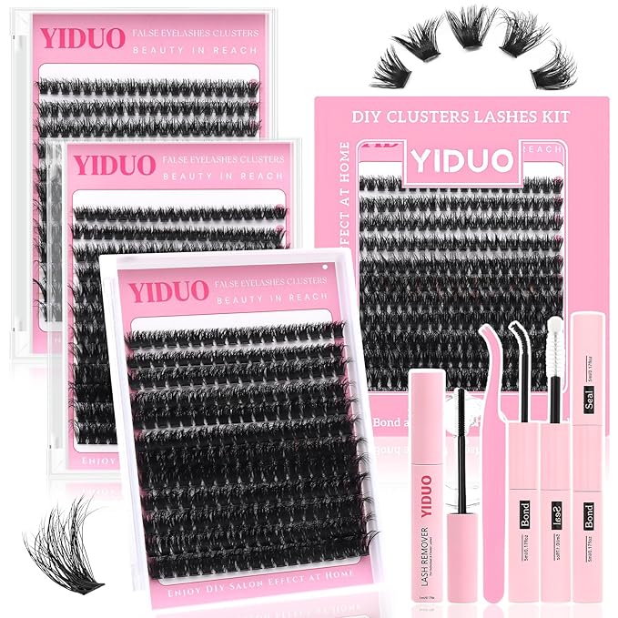 YIDUO Volume Lashes Cluster Kit 60D+80D+100D Clusters Lash Eyelashes Kit 696Pcs Bulk Packs, D Curl Wispy 10-18mm DIY Individual Eyelash Extensions Wholesale Combo Pack with Glue|Tweezers|Removers