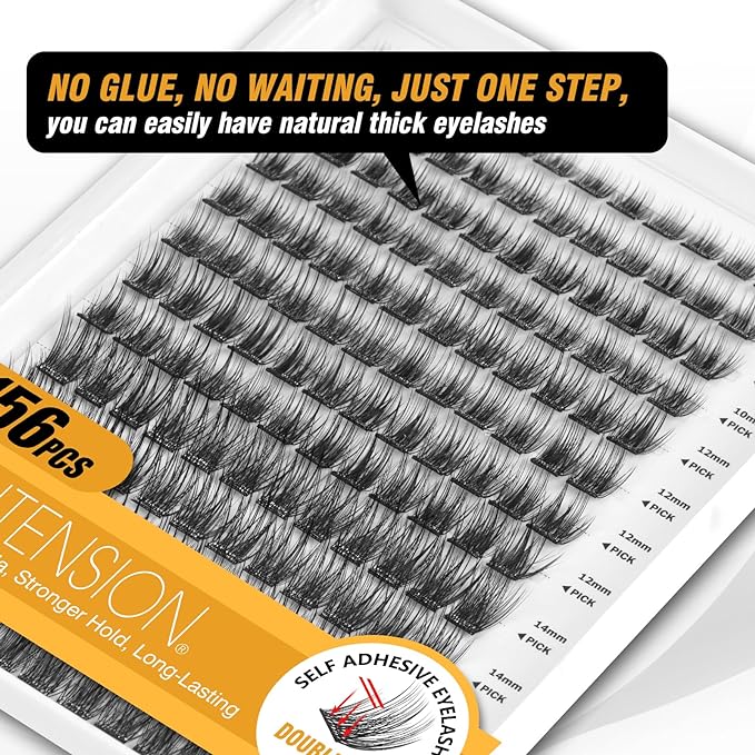 EASITENSION 156 PCS Self Adhesive Eyelashes Clusters Kit Lash Clusters DIY Eyelashes Pre Glued No Glue Needed No Remover No residue