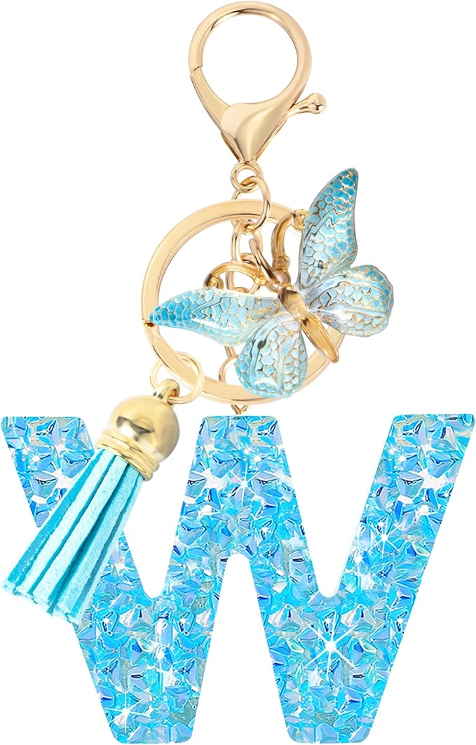 Initial letter Keychains for Women Girls Tassel Butterfly Cute Keychain for Wallet Backpack charm