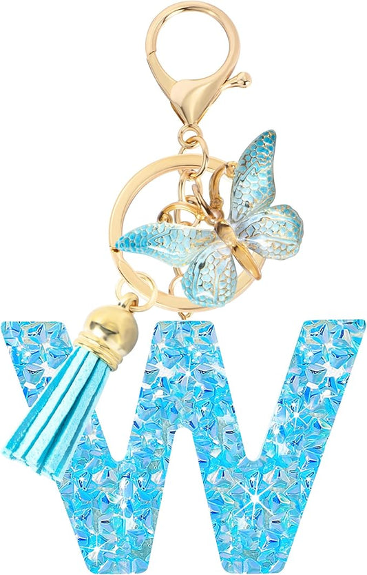 Initial letter Keychains for Women Girls Tassel Butterfly Cute Keychain for Wallet Backpack charm