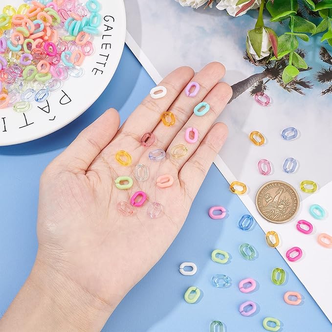 CHGCRAFT 600Pcs 15 Styles Transparent Opaque Acrylic Linking Rings Oval Quick Link Connectors for Earring Necklace Jewelry Eyeglass Chain DIY Craft Making