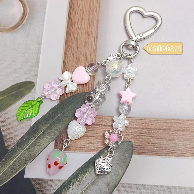 Keychain Bag Accessories Cute Cherry Strawberry Flower Keychains Accessories Decor for Keys Bags Purses Gift