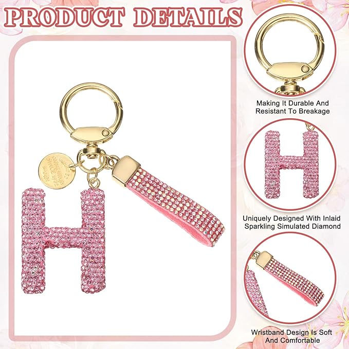 PATIKIL Initial Letter Keychain, Cute Sparkly Rhinestone Key Chain Alphabet Charm for Car Keys Handbags Purse