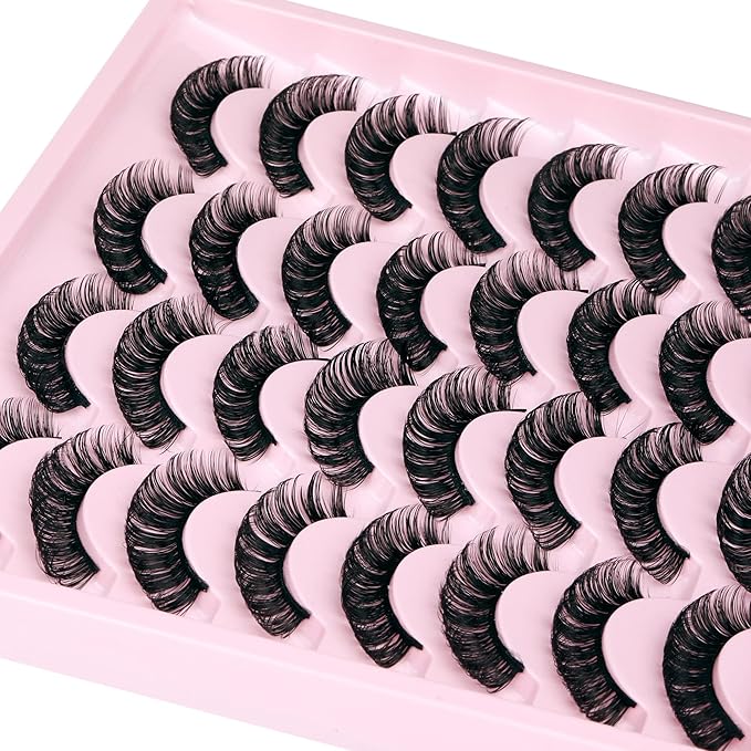 JIMIRE Russian Strip Volume Eyelashes DD Curl Wispy Fluffy False Eyelashes Look Like Lash Extensions Natural Lashes Pack 16 Pairs