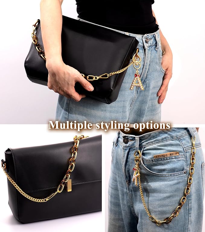 Pearl Initial Keychain with Leopard Bag Charms Wallet Chain Women Cute Alphabet Keychains Charm for Purse Handbag