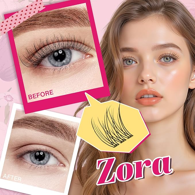 PROLASHBEAUTY Natural Lash Clusters Wispy Lashes Invisible Band Eyelash Clusters CC Curl Individual Lashes Natural Look Lashes Clusters with Super Thin Band Reusable Soft & Comfortable (Zora,8-16mix)