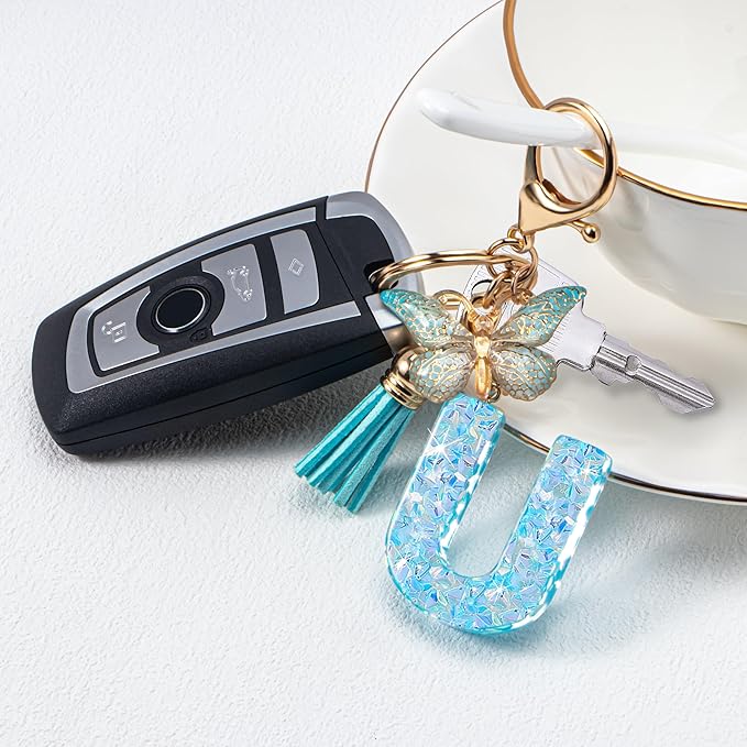 Initial letter Keychains for Women Girls Tassel Butterfly Cute Keychain for Wallet Backpack charm