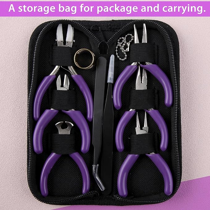 SPEEDWOX 6pc Mini Jewelry Pliers Set - Double Nose (Round, Long), Flat Jaw, End Cutting, Diagonal & Bent Nose Pliers, Jump Ring Opener