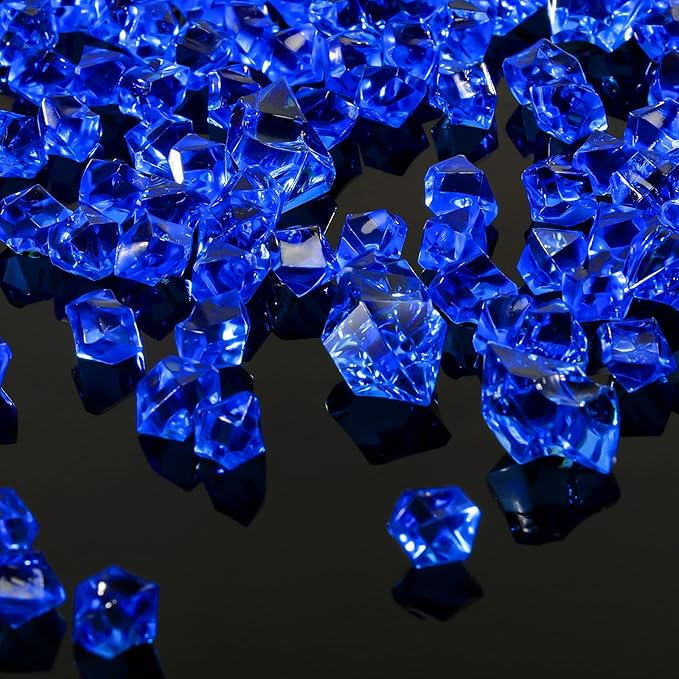 450 Pieces Fake Ice Cubes Diamonds Ice Rocks Acrylic Stones Crystals Plastic Cubes Gems Vase Rocks Centerpiece Vase Filler Gems for Weddings Party Decoration Display Table Scatter, 2 Sizes (Royalblue)