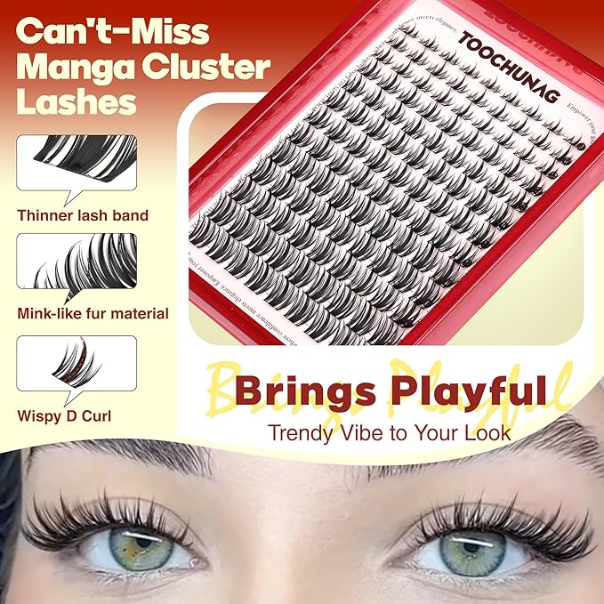 TOOCHUNAG Fairy Lash Clusters Kit 8-18mm Manga Eyelash Extension Kit Wispy Cluster Lashes Extensions Anime Individual Lashes Clusters Kit with Bond and Seal and Tweezers