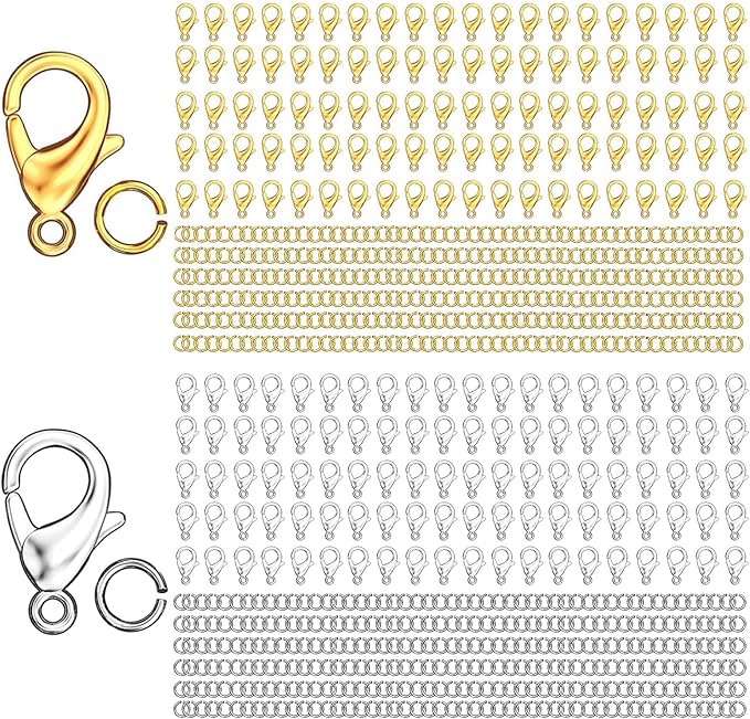 700Pcs Lobster Claw Clasps and Open Jump Rings Set, 14K Gold and Silver Necklace Clasps and Closures Lobster Parrot Trigger Clasp for Jewelry Making