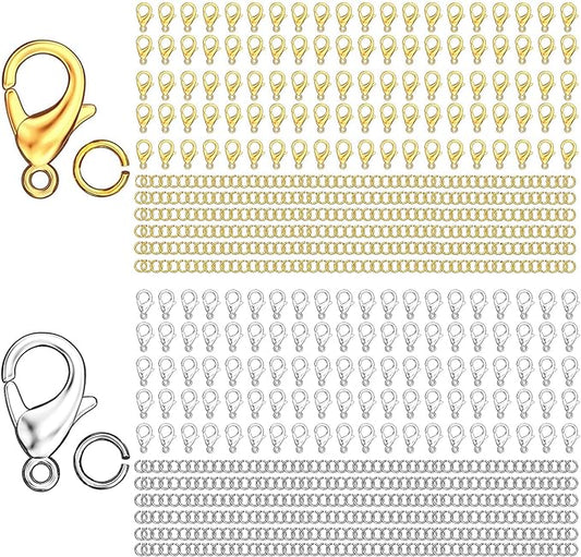 700Pcs Lobster Claw Clasps and Open Jump Rings Set, 14K Gold and Silver Necklace Clasps and Closures Lobster Parrot Trigger Clasp for Jewelry Making