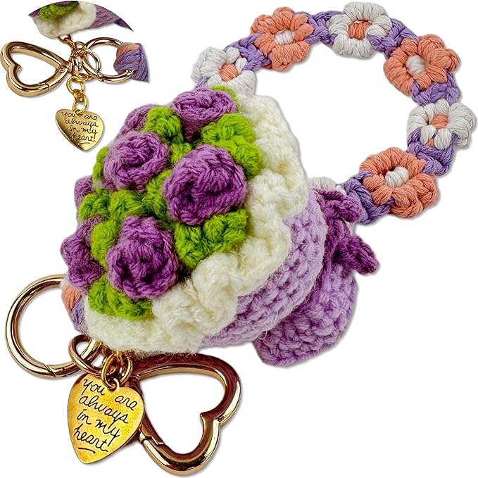 Handmade Crochet Keychains with Daisy Wristband - Inspirational Gifts for Women, Graduation, Birthday