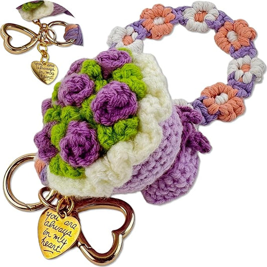 Handmade Crochet Keychains with Daisy Wristband - Inspirational Gifts for Women, Graduation, Birthday