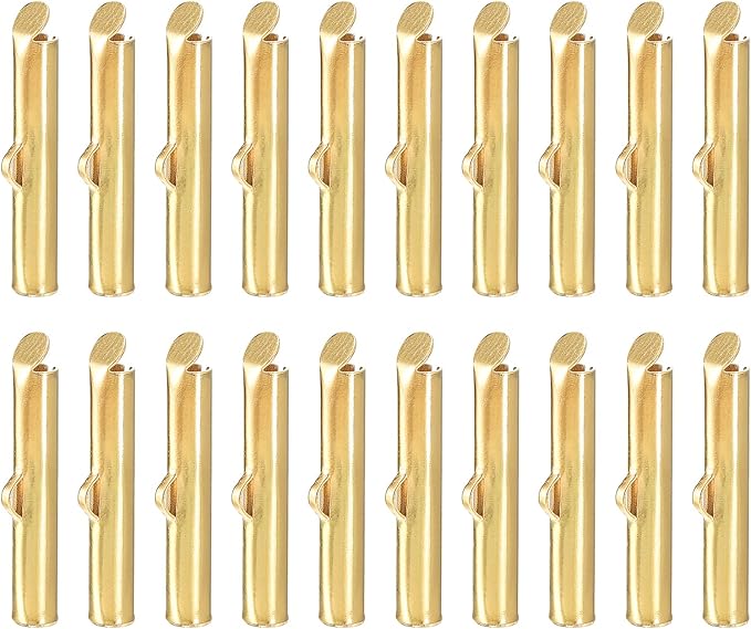 uxcell 100Pcs Slide on End Clasps, 20mm Tube Ball Bead Slider Crimp Ends for Multi-Strand DIY Craft Making, Light Golden