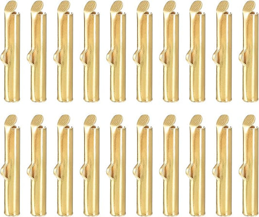 uxcell 100Pcs Slide on End Clasps, 20mm Tube Ball Bead Slider Crimp Ends for Multi-Strand DIY Craft Making, Light Golden