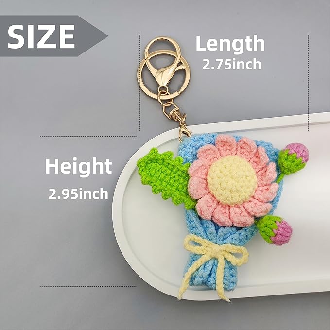Women Handmade crochet Cute Plush Flower Keychain Gift Handbag, Purse, Backpack,Bag Charms, kawaii keychain