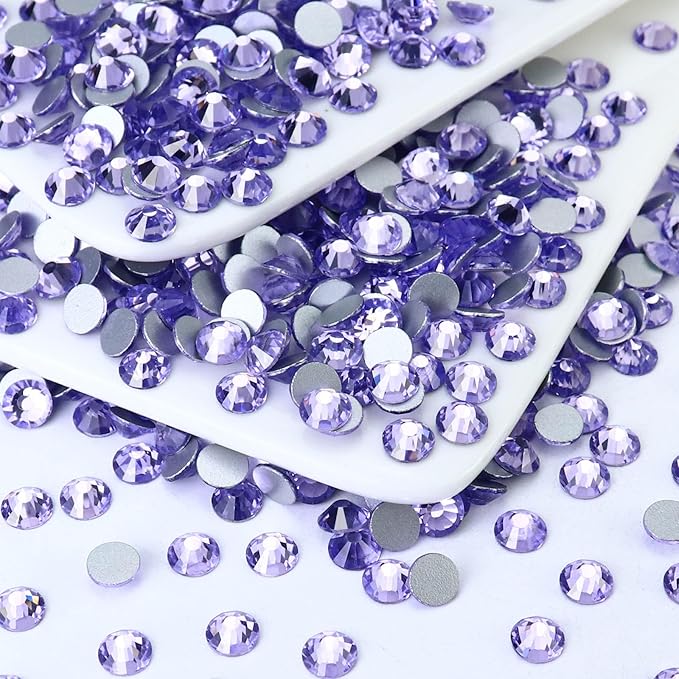 1440PCS SS6 Crystal Glass Flatback Rhinestones, Round Flat Back Crystal Gems for Nail Art and Craft Clothes, Glue Fix Diamond Stones Light Violet (1.9-2.0mm)