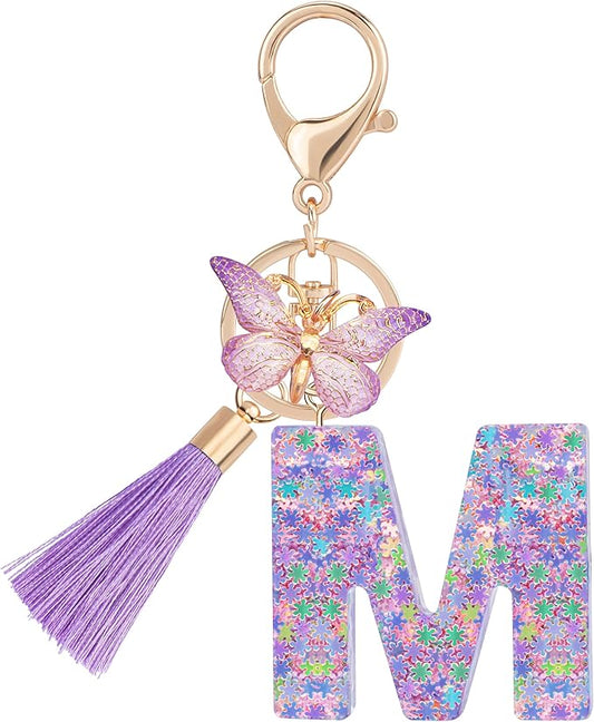 Suweibuke Cute Pink Key Chains for Women Girls, Initial Letter Keychains with Tassel, Charms for Key Purse Handbags Backpacks