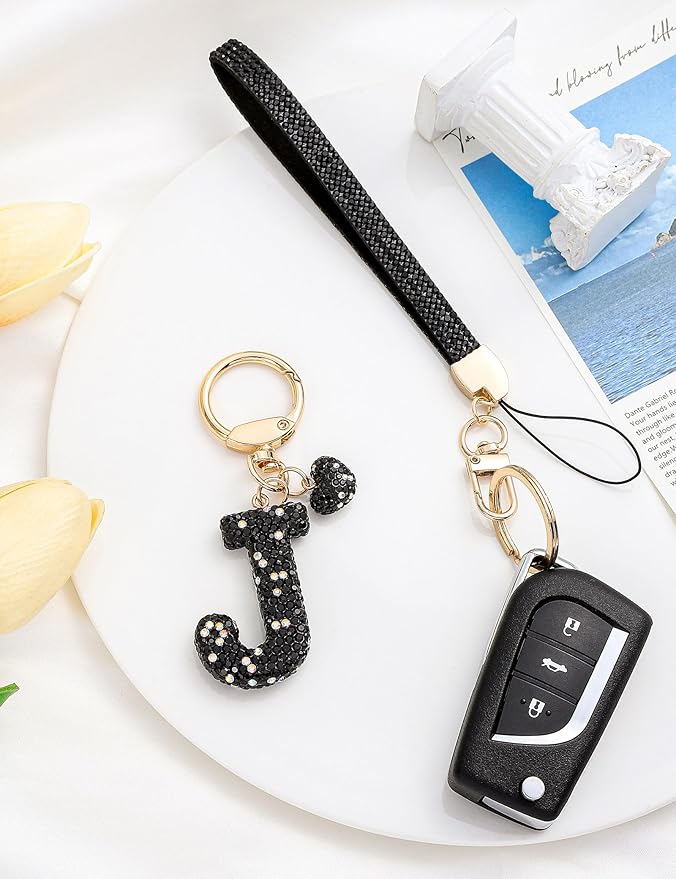 Initial Keychain for Women Girls,Bling Letter Key chain Initial with Heart,Pink Keychain Charms for Backpack Handbag