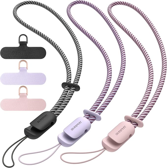 SURPHY 3 Pack Phone Wrist Strap with CellPhone Tether Tab, Cellphone Lanyard, Phone Strap with 2-Color Braided, Wrist Lanyard