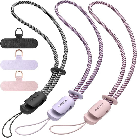 SURPHY 3 Pack Phone Wrist Strap with CellPhone Tether Tab, Cellphone Lanyard, Phone Strap with 2-Color Braided, Wrist Lanyard