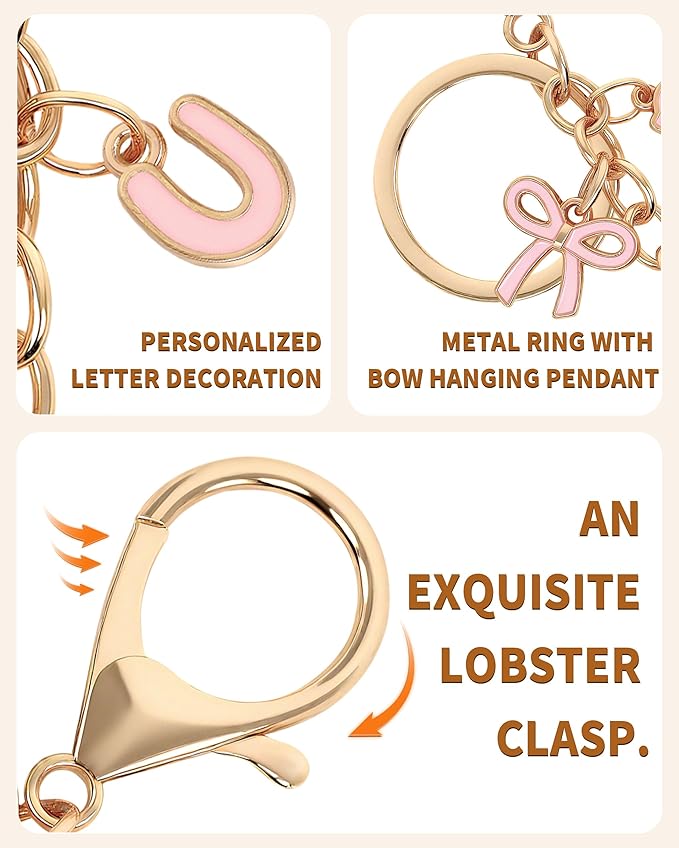 Bow Purse Charms Keychain - Pink Bow Alphabet Letter Key Chain, Bag Charms Wallet