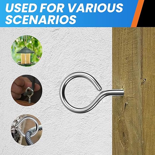 12 Pcs 304 Stainless Steel Screw Eyes Bolts, Screw-in Hooks, M5 Heavy Duty Self Tapping Screw Hooks for Indoor & Outdoor Hanging and Fixing (Ring)