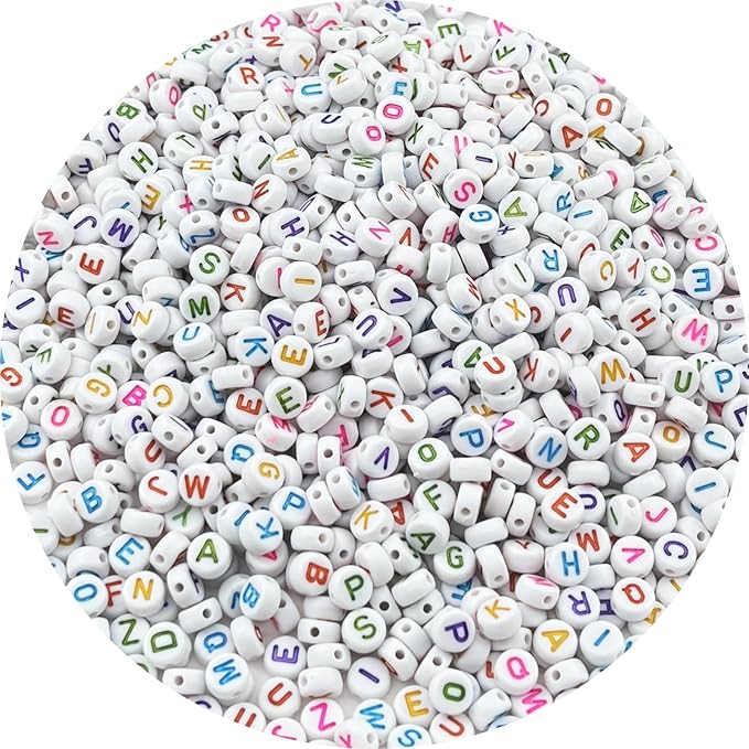 1000pcs Round Acrylic Alphabet Beads for Jewelry Making & DIY Crafts (P-Colorful Letter White Bead)