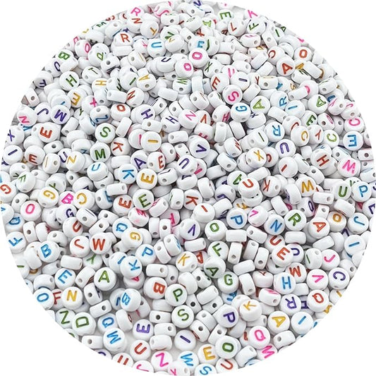 1000pcs Round Acrylic Alphabet Beads for Jewelry Making & DIY Crafts (P-Colorful Letter White Bead)