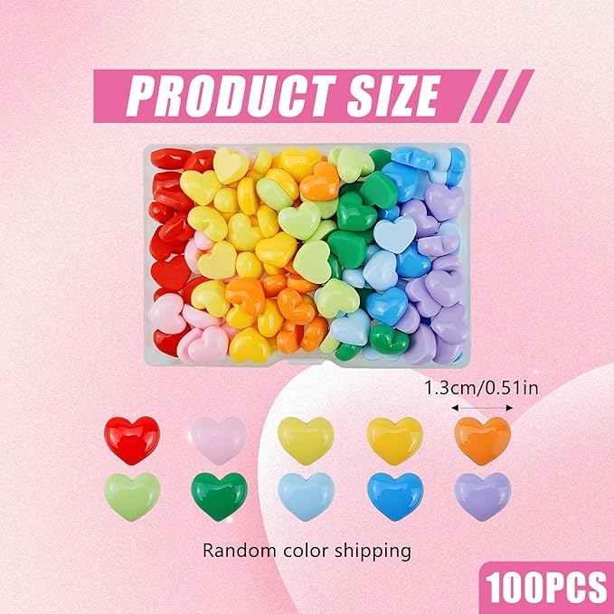 100Pcs Flatback Resin Heart Charms Bulk, Cute Kawaii Embellishments for DIY Crafts, Phone Cases, Scrapbooking & Jewelry Making – Mixed Colors (Heart)
