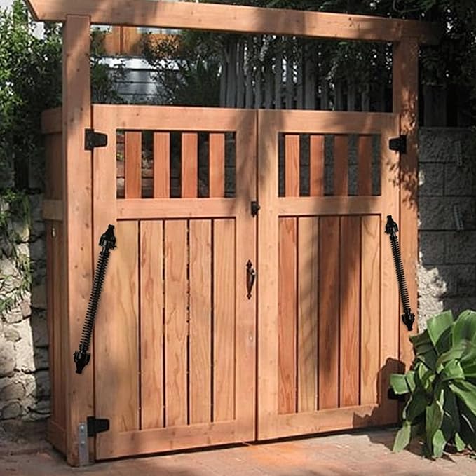 14" Gate Spring Self Closing Heavy Duty Outdoor Door Spring Automatic Fence Gate Closure Hardware Spring Loaded Gate Latch with Adjustable Tool for Wooden and Vinyl Fence, Black (1 Pack)