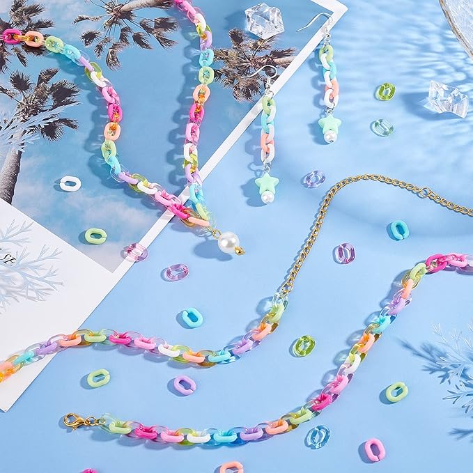 CHGCRAFT 600Pcs 15 Styles Transparent Opaque Acrylic Linking Rings Oval Quick Link Connectors for Earring Necklace Jewelry Eyeglass Chain DIY Craft Making