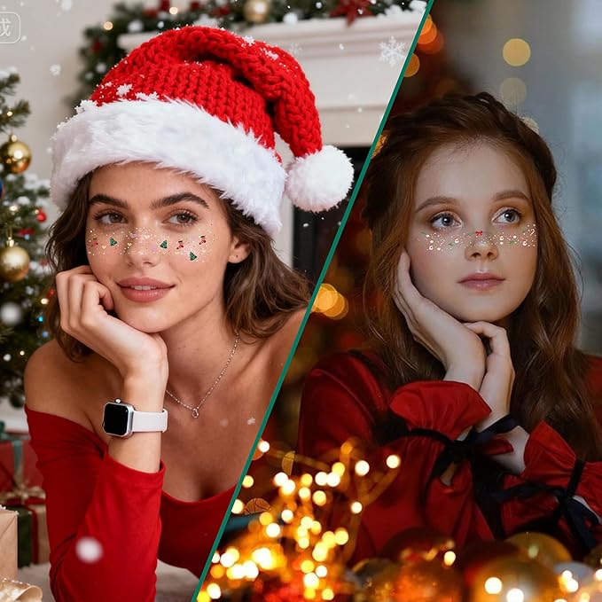 8Pcs Makeup Patchesfor Christmas,Face Glitter Patches,Glitter Freckles Face Tattoo, Sparkle Makeup Patches,Glow Up Makeup Patches,Waterproof Face Glitter Patches for Festivals and Crazy Party