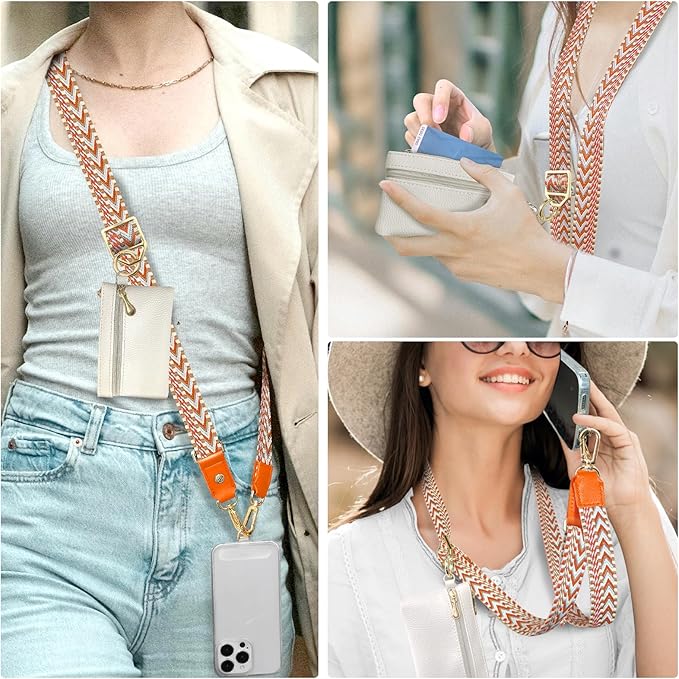 UKON Phone Lanyard Crossbody Phone Strap Widen Neck Strap Adjustable Shoulder Strap with Premium Hardware Hook Bag Strap (Orange)