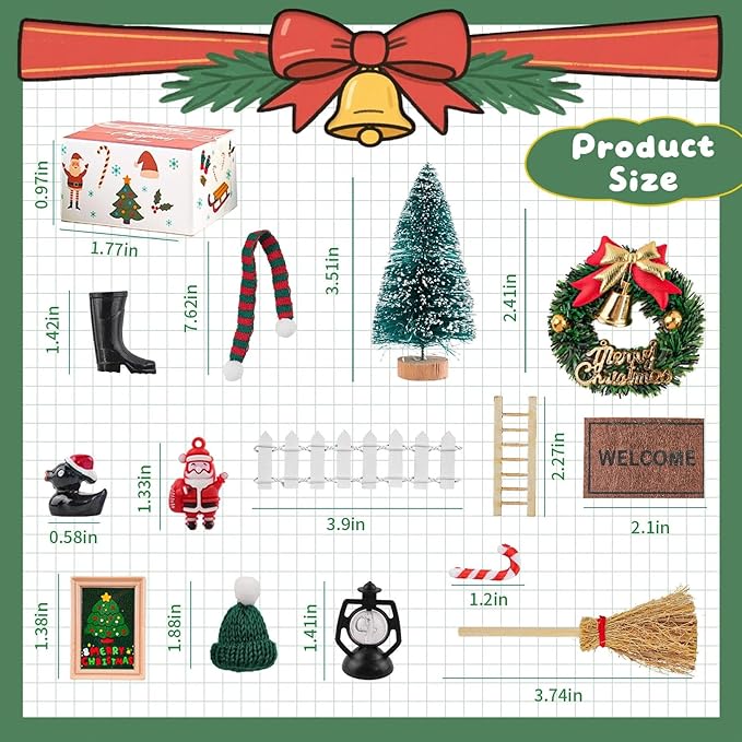 67Pcs Dollhouse Accessories Christmas Miniature Decorations 1:12 Doll House DIY Craft Mini Snowman Gift Boxes Fake Light Festival Holiday Party Favors Christm Gift for Children