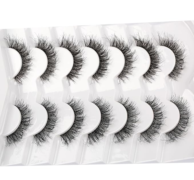 Pooplunch False Eyelashes Cat Eye Look Natural Short Wispy Lashes 8D Crossed Extension Volume Fake Eyelashes Faux Mink Human Hair Lashes 7 Pairs Pack