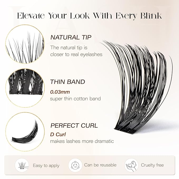 BEFER Lash Clusters, 192 Pcs D Curl Eyelash Clusters 3D Fluffy Volume Individual Lashes Extensions 10-16MM Cluster Eyelash Wispy Cluster Lashes DIY At Home(100P)