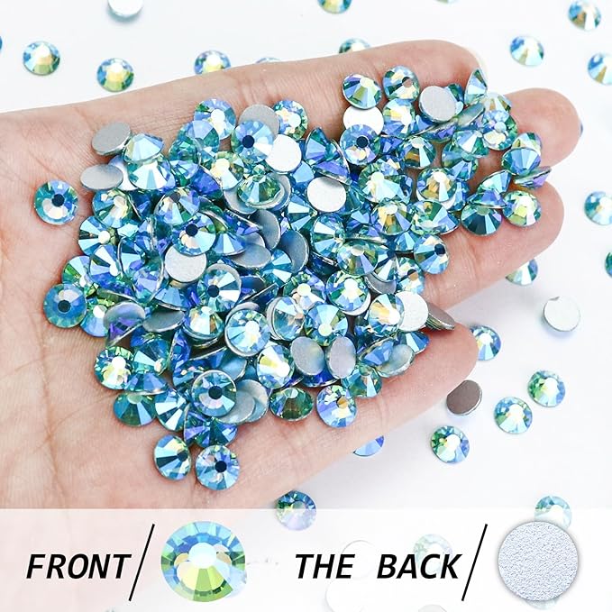 288PCS SS30 Crystal Glass Flatback Rhinestones, Round Flat Back Crystal Gems for Nail Art and Craft Clothes, Glue Fix Diamond Stones Aquamarine/Lake Blue AB (6.4-6.6mm)