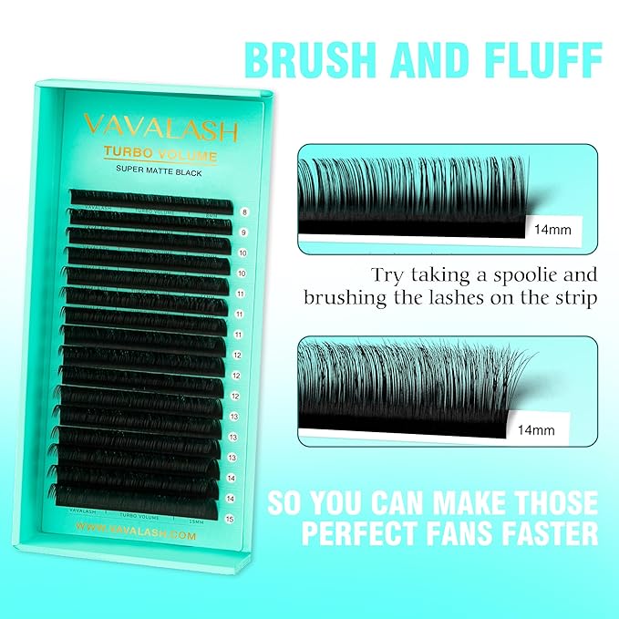 Shimmy-free Lashes Extenisons Self Fanning Eyelash Extensions 0.03 0.05 Turbo Volume Lashes C/CC/D Curl 11mm True Matte Black Lash Extensions Professional Volume Eyelashes (0.05-C-11mm)