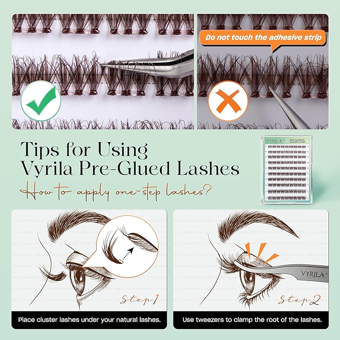 VYRILA Brown Self-Adhesive Lash Cluster Kit, Pre-Glued Clusters with Tweezers, Pop-On Faux Eyelashes, 3D Thin Band D Curl Natural Look Lahses, Easy to Apply, Reusable Eyelash Extensions (Soul-Brown)