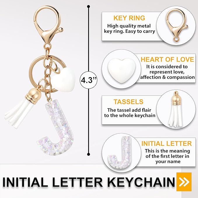 Alphabet Initial Letter Keychain Cute Heart Resin - Letter Keychain for Backpack Charms - Initial Keychains for Women