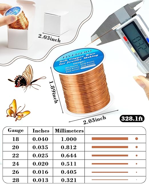FIVEIZERO 328ft 28 Gauge Copper Wire for Jewelry Making, Pure Dead Soft Bare Copper Wire for Electroculture Gardening, Crafting, Beading, Sculpting