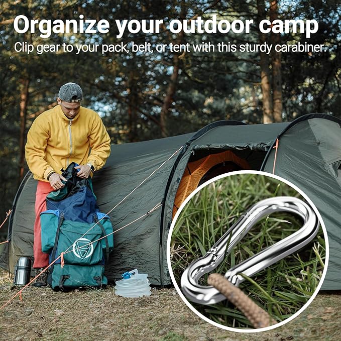 sprookber Stainless Steel Carabiner Spring Snap Hook - 304 Stainless Steel Heavy Duty Clips, Set of 4