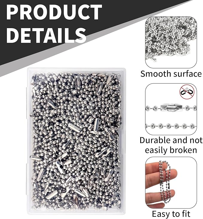 Ball Chains Dog tag Chain - 200 Pcs Ball Bead Chains Connector Clasp 5.9 Inch Long 2.4mm Silver Metal Beaded Chain Bulk for Jewelry Making Keychains Crafts DIY Hanging Decoration