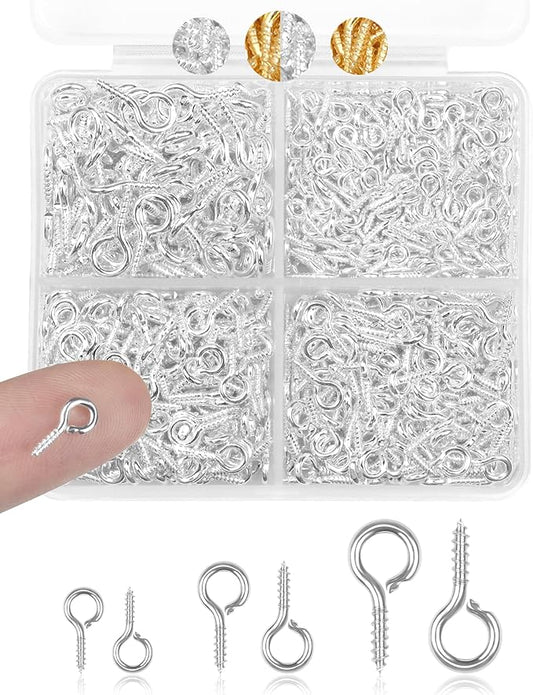 FIVEIZERO 600pcs Small Eye Pins for Jewelry Making & DIY Crafts, Mini Eyelet Screws for Art Projects & Bead Charms, Tiny Eye Hooks for Crafts (Gold & Silver, 3 Sizes)