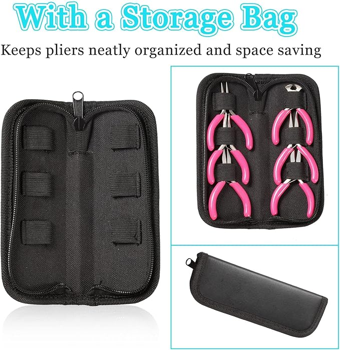 SPEEDWOX 3" Jewelry Pliers Set, 10 Pack Include Wire Cutters Bent Nose Pliers Round Nose Pliers Long Nose Pliers End Nipper Flat Nose Pliers, with Storage Pouch Tweezers with Shovel for DIY Craft