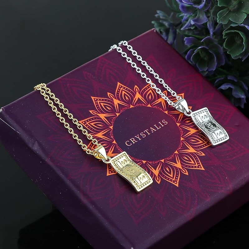 JOR Doller Note Charm Pendant Necklace, Money Catcher, Men & Women Unisex Jewelry, Dainty Gold & Silver Plated Combo Chain 18 inch (Pack of 2)