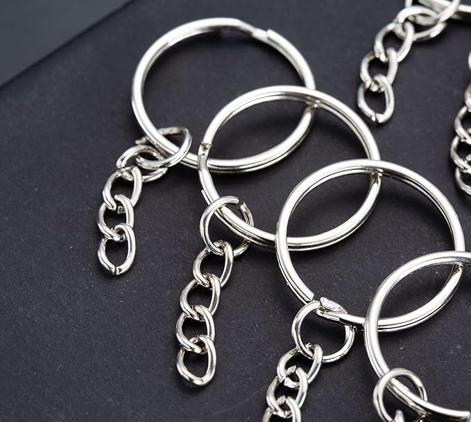 50Sets 1 inch Keychain Rings Silver Split Round Key Ring with Chain and Open Jump Rings for DIY Keychain Making Crafts